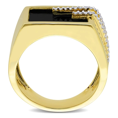 Shop Mimi & Max 5ct Tgw Square Black Onyx And 1/6ct Tw Diamond Men's Ring In Yellow Plated Sterling Silver