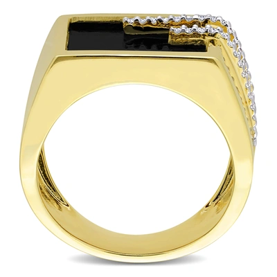 Mimi & Max 5ct Tgw Square Black Onyx And 1/6ct Tw Diamond Men's Ring In Yellow Plated Sterling Silver In Black