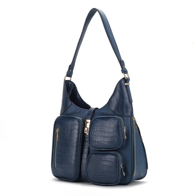 Shop Mkf Collection By Mia K Daphne Crocodile-embossed Vegan Leather Shoulder In Blue