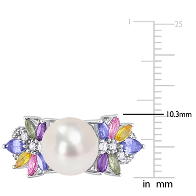 Shop Mimi & Max 9-9.5 Mm Cultured Freshwater Pearl And 1 3/4 Ct Tgw Multi Sapphire (light Blue, White, Yellow, Pink,