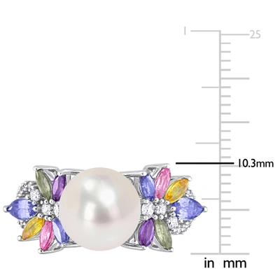 Mimi & Max 9-9.5 Mm Cultured Freshwater Pearl And 1 3/4 Ct Tgw Multi Sapphire (light Blue, White, Yellow, Pink, In White