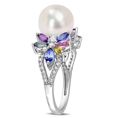 Shop Mimi & Max 9-9.5 Mm Cultured Freshwater Pearl And 1 3/4 Ct Tgw Multi Sapphire (light Blue, White, Yellow, Pink,
