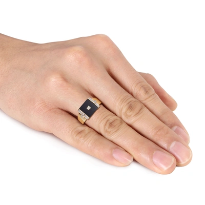 Mimi & Max 8ct Tgw Square Black Onyx And 1/10ct Tw Diamond Men's Ring In Yellow Plated Sterling Silver In Black