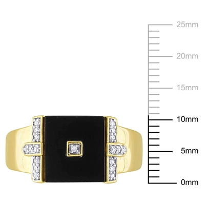 Mimi & Max 8ct Tgw Square Black Onyx And 1/10ct Tw Diamond Men's Ring In Yellow Plated Sterling Silver In Black