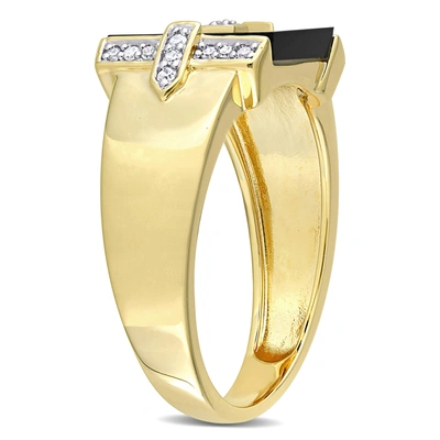 Mimi & Max 8ct Tgw Square Black Onyx And 1/10ct Tw Diamond Men's Ring In Yellow Plated Sterling Silver In Black