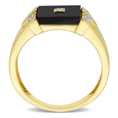 Mimi & Max 8ct Tgw Square Black Onyx And 1/10ct Tw Diamond Men's Ring In Yellow Plated Sterling Silver In Black