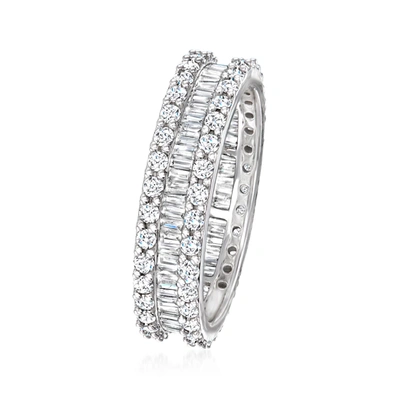 Ross-simons Brilliant And Baguette-cut Diamond Eternity Band In 14kt White Gold With Rhodium In Silver