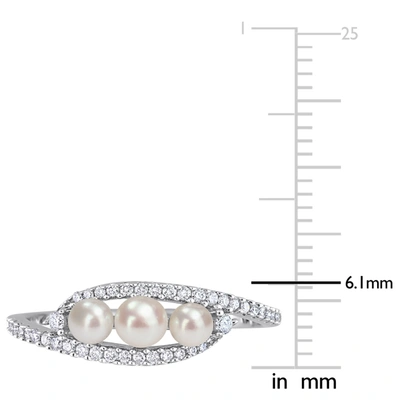 Mimi & Max Cultured Freshwater Pearl And 1/5 Ct Tdw Diamond Bypass Ring In 14k White Gold In White
