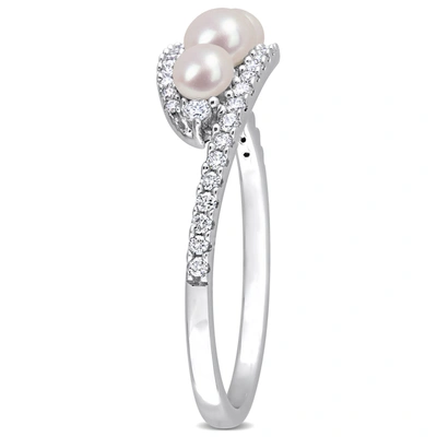 Shop Mimi & Max Cultured Freshwater Pearl And 1/5 Ct Tdw Diamond Bypass Ring In 14k White Gold