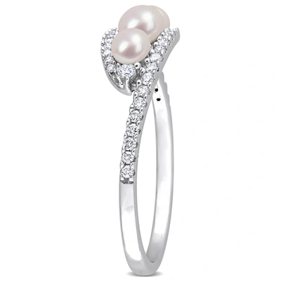 Mimi & Max Cultured Freshwater Pearl And 1/5 Ct Tdw Diamond Bypass Ring In 14k White Gold In White