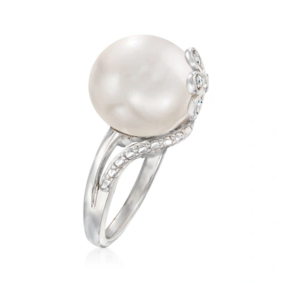 Ross-simons 12-12.5mm Cultured Pearl Ring With Diamond Accents In Sterling Silver In White