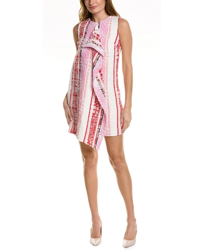 Oscar De La Renta Draped Striped Tweed Mini Dress In Pink