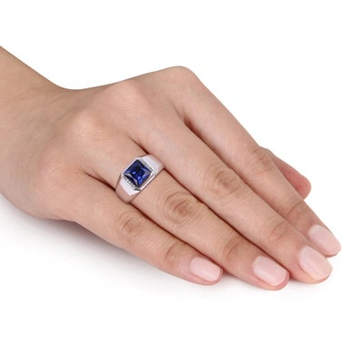 Shop Mimi & Max 3ct Tgw Created Sapphire And Diamond Accent Men's Ring In 10k White Gold In Blue