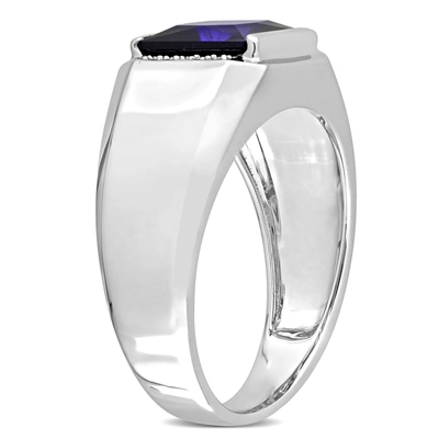 Shop Mimi & Max 3ct Tgw Created Sapphire And Diamond Accent Men's Ring In 10k White Gold In Blue