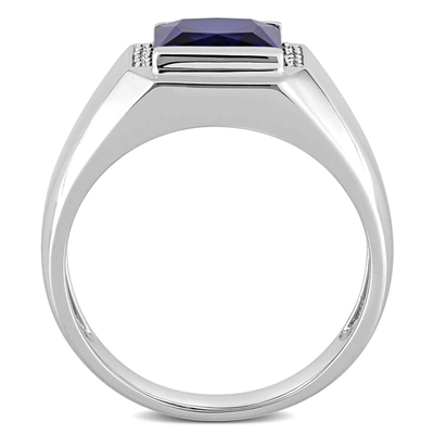 Shop Mimi & Max 3ct Tgw Created Sapphire And Diamond Accent Men's Ring In 10k White Gold In Blue