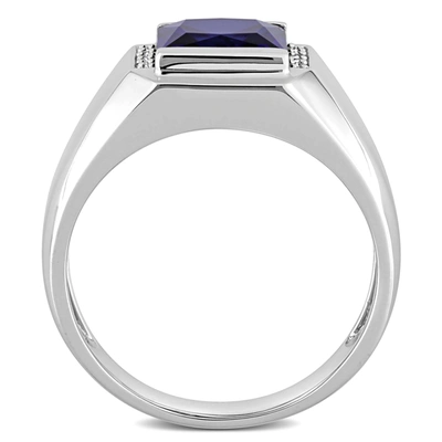 Mimi & Max 3ct Tgw Created Sapphire And Diamond Accent Men's Ring In 10k White Gold In Blue