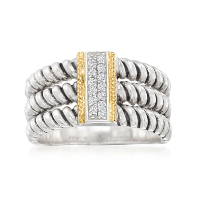Ross-simons Cz 3-row Ring In Sterling Silver And 14kt Yellow Gold In Gold