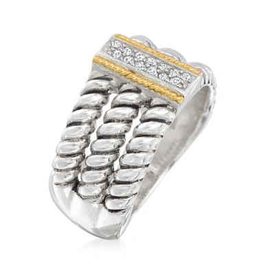 Ross-simons Cz 3-row Ring In Sterling Silver And 14kt Yellow Gold In Gold