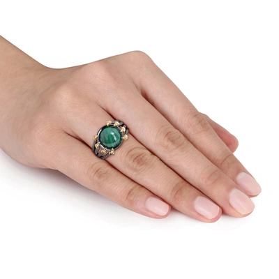 Mimi & Max 6ct Tgw Malachite Roped Split-shank Cocktail Ring In 2-tone Yellow And Black Rhodium Plated Sterling In Green