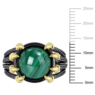 Mimi & Max 6ct Tgw Malachite Roped Split-shank Cocktail Ring In 2-tone Yellow And Black Rhodium Plated Sterling In Green