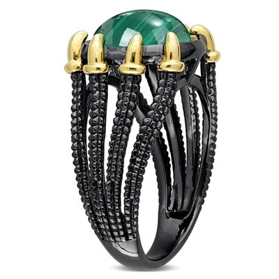 Shop Mimi & Max 6ct Tgw Malachite Roped Split-shank Cocktail Ring In 2-tone Yellow And Black Rhodium Plated Sterling In Green