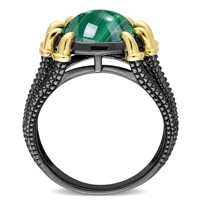 Shop Mimi & Max 6ct Tgw Malachite Roped Split-shank Cocktail Ring In 2-tone Yellow And Black Rhodium Plated Sterling In Green