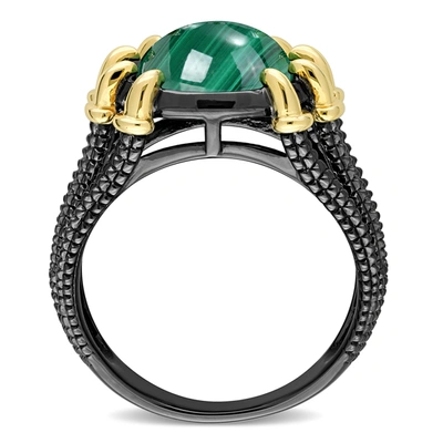 Mimi & Max 6ct Tgw Malachite Roped Split-shank Cocktail Ring In 2-tone Yellow And Black Rhodium Plated Sterling In Green