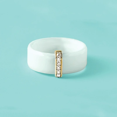 Ross-simons White Ceramic And Diamond Ring With 14kt Yellow Gold