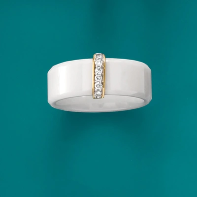 Ross-simons White Ceramic And Diamond Ring With 14kt Yellow Gold