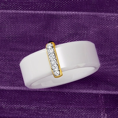 Ross-simons White Ceramic And Diamond Ring With 14kt Yellow Gold