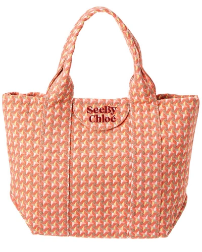 Shop See By Chloé Laetizia Small Jacquard Canvas Tote In Pink