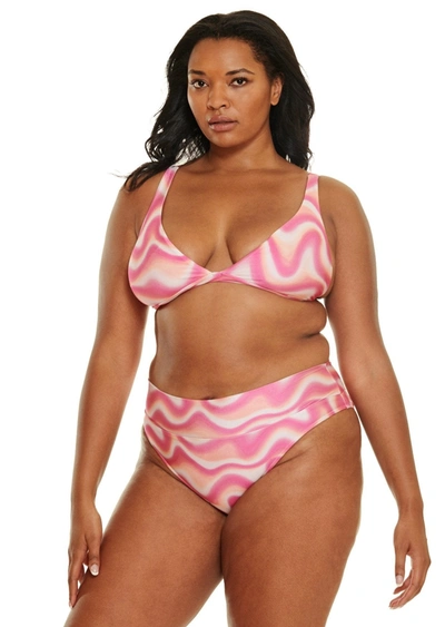 Shop Jmp The Label Hermosa High Apex Banded Bikini Top - Retrowave Print In Pink