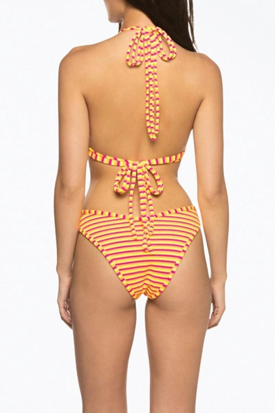 Shop Montce Dopio Double-strap Triangle Halterneck Bikini Top In Neon Stripe In Orange