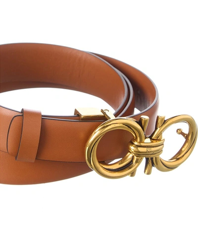 Shop Ferragamo Gancini Adjustable Leather Belt In Brown