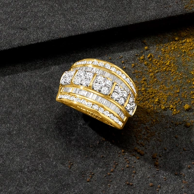 Ross-simons Round And Baguette Diamond Multi-row Ring In 18kt Gold Over Sterling