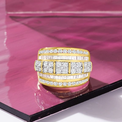 Ross-simons Round And Baguette Diamond Multi-row Ring In 18kt Gold Over Sterling