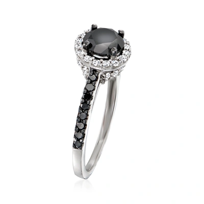 Ross-simons Black And White Diamond Halo Ring In Sterling Silver