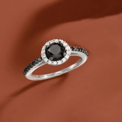 Ross-simons Black And White Diamond Halo Ring In Sterling Silver