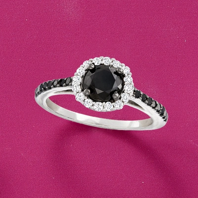 Ross-simons Black And White Diamond Halo Ring In Sterling Silver