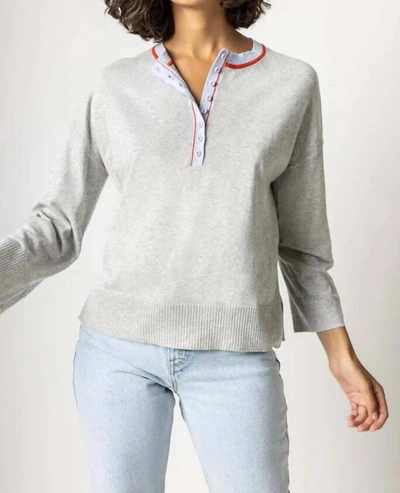 Shop Lilla P Contrast Trim Henley Sweater In Heather Grey