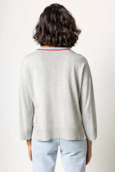 Shop Lilla P Contrast Trim Henley Sweater In Heather Grey