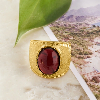 Ross-simons Italian Garnet Multi-finished Ring In 18kt Gold Over Sterling
