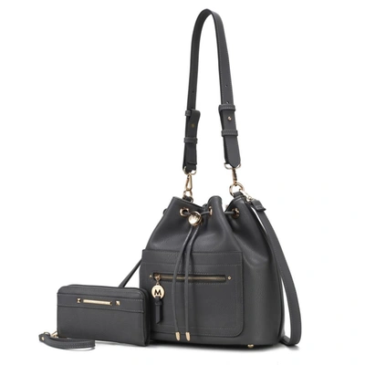 Mkf Collection By Mia K Larissa Vegan Leather Women's Bucket Bag With Wallet- 2 Pieces In Black