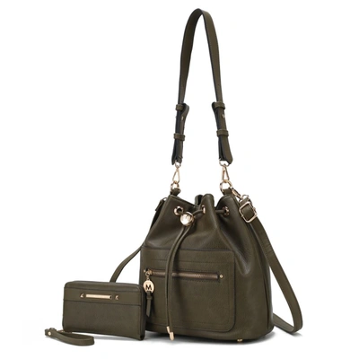 Shop Mkf Collection By Mia K Larissa Vegan Leather Women's Bucket Bag With Wallet- 2 Pieces In Green