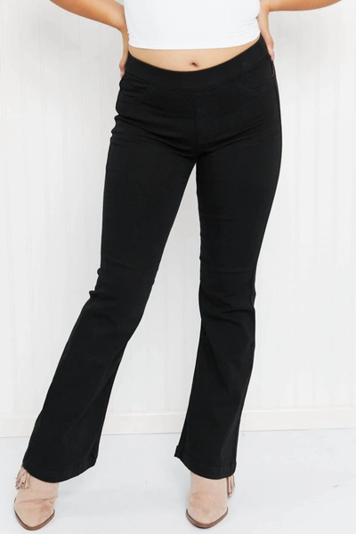 Shop Cello Marley Full Size Elastic Waist Flared Jeggings In Black