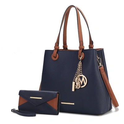 Shop Mkf Collection By Mia K Kearny Vegan Leather Women's Tote Bag With Wallet- 2 Pieces In Blue