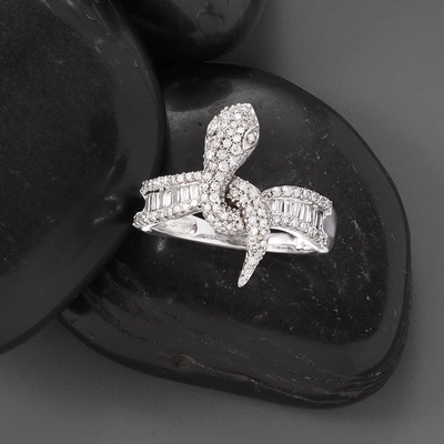 Ross-simons Diamond Snake Ring In 14kt White Gold In Silver