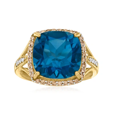 Shop Ross-simons London Blue Topaz And . Brown Diamond Ring In 14kt Yellow Gold