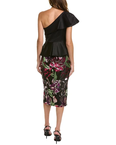 Shop Marchesa Notte Peplum Midi Dress In Black