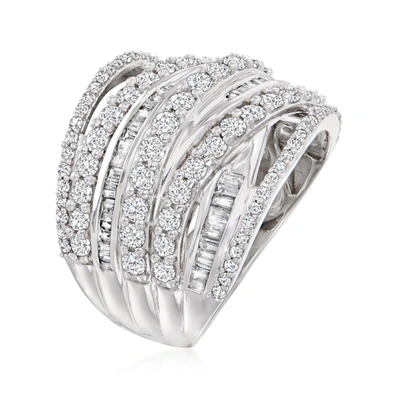 Ross-simons Round And Baguette Diamond Highway Ring In Sterling Silver